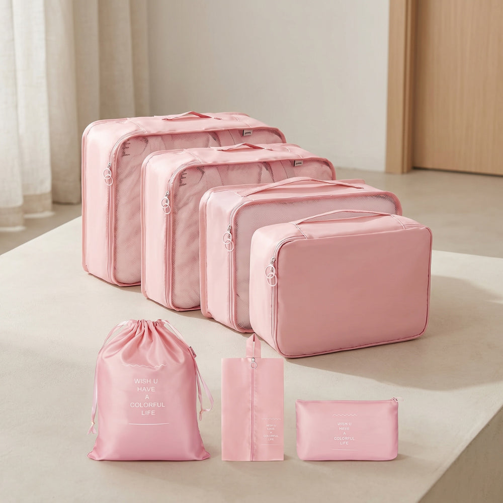 7 in 1 Travel Organizer Set | Packing Cubes, Laundry, Shoe & Cosmetic Bags for Suitcase & Luggage Packing (Multicolor)