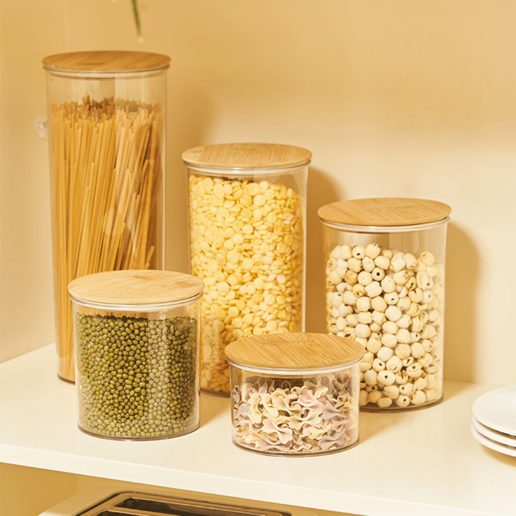 Modern Airtight Transparent Food Storage Jar with Natural Bamboo Lid | Multi-Purpose Pantry Organizer