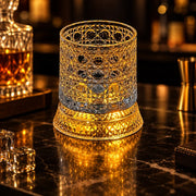 LED Rotating Whiskey Glasses 300ml – Pack of 2 | Crystal Cut 360° Spinning Rocks Glasses with LED Base for Whiskey, Scotch & Cocktails
