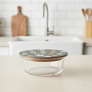 400ml Compact Round Borosilicate Glass Bowl | Artistic Printed Lid for Snacks & Dips