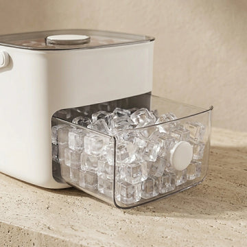 Double Layer Ice Cube Maker with Storage Box, BPA-Free Plastic, Push-Button Release, Transparent Drawer, Carry Handle