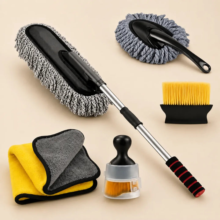 5 PCs Microfiber Car Duster with Long Handle Car Cleaning Brush Exteriror and Interiror Car Cleaning Cloth Car Ac Vent Cleaner Brush for Car, Motorbike, SUVs Car Cleaning Kit