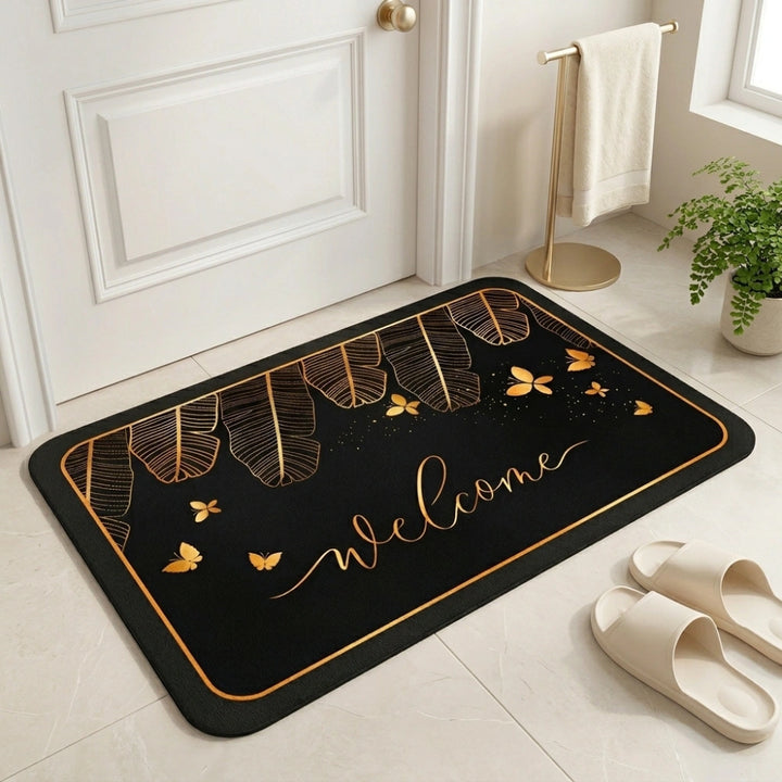 Luxury Black Gold Welcome Door Mat | Anti-Slip Floor Mat | Modern Bathroom & Entrance Rug | Soft Absorbent Home Decor Mat