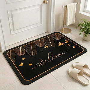 Luxury Black Gold Welcome Door Mat | Anti-Slip Floor Mat | Modern Bathroom & Entrance Rug | Soft Absorbent Home Decor Mat