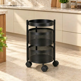 2-Layer Round Multipurpose Storage Trolley with Wheels | Rotating Organizer for Home & Office