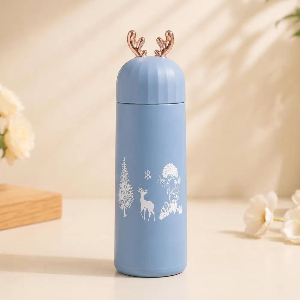 350ml Cute Deer Glass Water Bottle | Leakproof Insulated Flask with Antler Lid | BPA-Free Reusable Sipper for Kids, Girls & Travel (1Pcs)