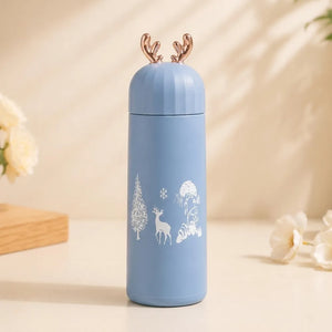 350ml Cute Deer Glass Water Bottle | Leakproof Insulated Flask with Antler Lid | BPA-Free Reusable Sipper for Kids, Girls & Travel (1Pcs)