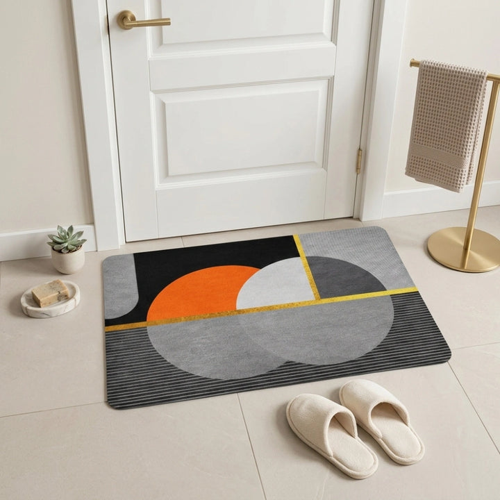 Modern Geometric Microfiber Bathroom Mat | Super Absorbent Quick Dry Anti-Slip Washable Bath Rug for Bathroom Door & Shower Area
