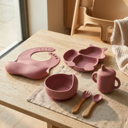 Cat Shaped Silicone Baby Feeding Set | 6 Piece BPA-Free Baby-Led Weaning Kit with Bib, Suction Bowl, Plate, Cup, Spoon & Fork