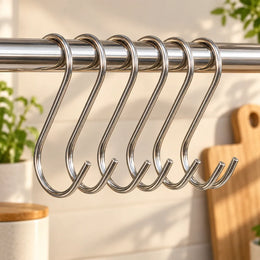 S-Shape Hanging Hooks Set of 8 | Stainless Steel Multipurpose Utility Hooks