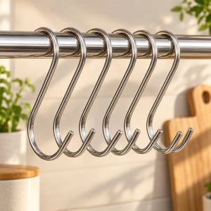 S-Shape Hanging Hooks Set of 8 | Stainless Steel Multipurpose Utility Hooks