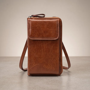 PU Leather Mobile Sling Bag for Women Crossbody Phone Wallet Purse Brown