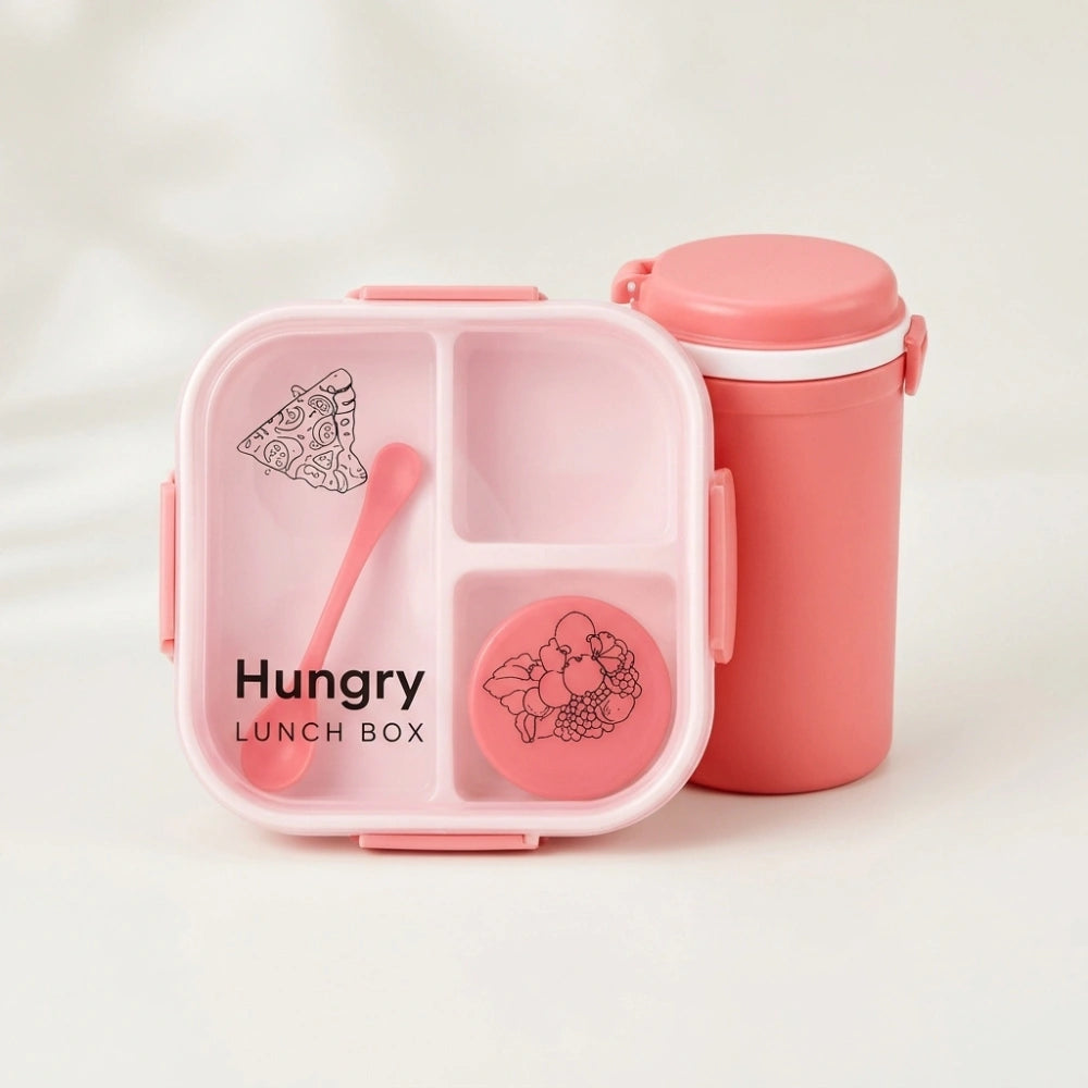 Lunch Box Set with Water Bottle & Spoon | 3 Compartment Leak-Resistant Lunch Box for Kids & Adults | BPA-Free Portable Tiffin Box