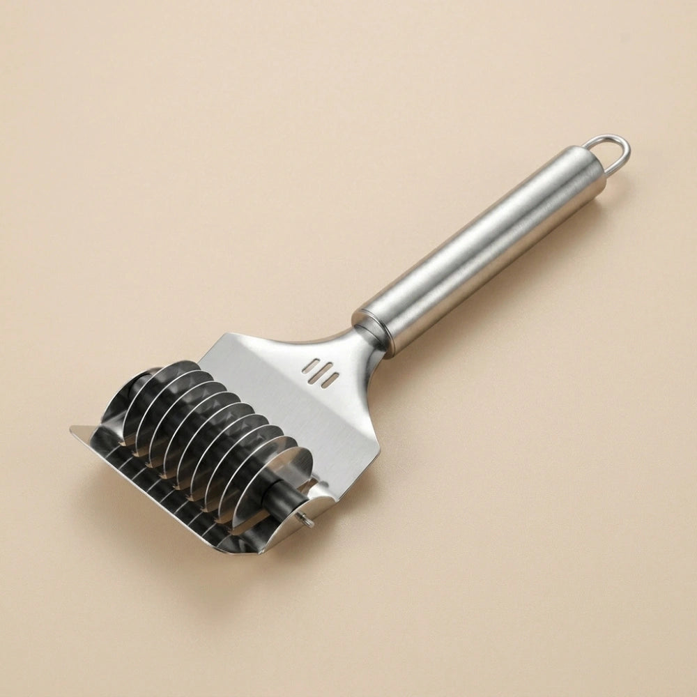 Stainless Steel Multi-Blade Noodle Cutter Roller | Manual Pasta, Dough & Pastry Cutting Tool with Ergonomic Handle