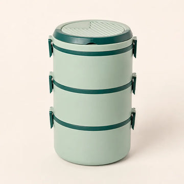 3-Layer Round Lunch Box | Leakproof Plastic Tiffin Box for Kids & Adults | Food Storage Container for School, Office & Travel