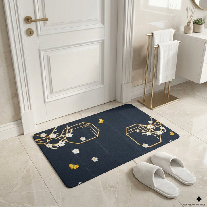 Elegant Floral Japanese Style Bathroom Mat | Soft Anti-Slip Quick Dry Absorbent Floor Rug for Bathroom & Bedroom