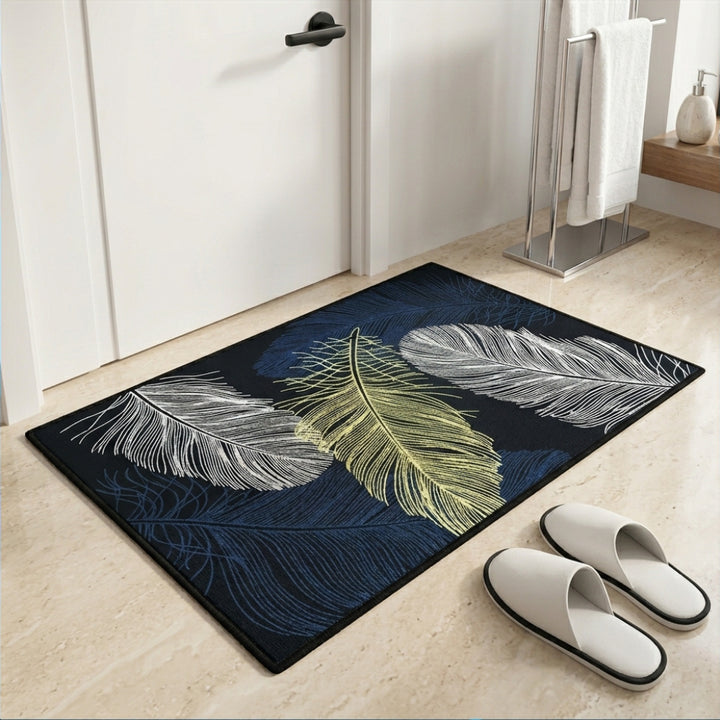 Luxury Feather Print Anti-Slip Bathroom Door Mat | Soft Absorbent Floor Rug
