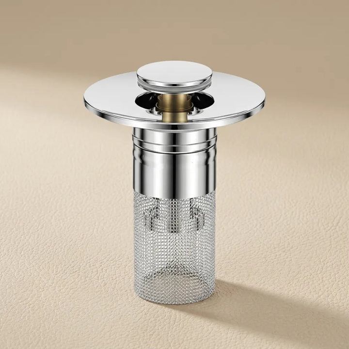 Stainless Steel Push Button Sink Strainer & Drain Stopper | Rustproof Wash Basin Filter for Kitchen, Bathroom & Utility Sinks
