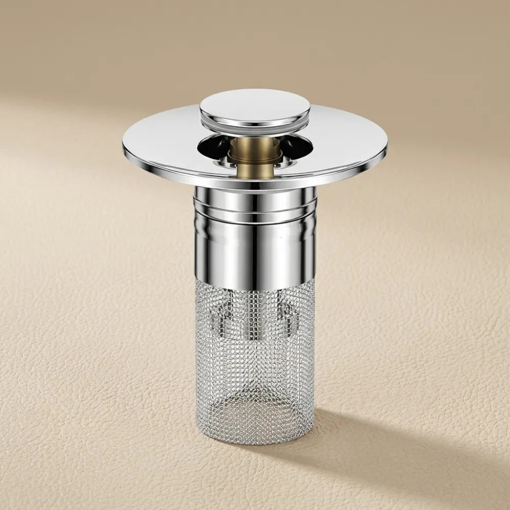 Stainless Steel Push Button Sink Strainer & Drain Stopper | Rustproof Wash Basin Filter for Kitchen, Bathroom & Utility Sinks
