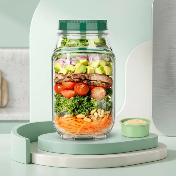 Leakproof Salad Jar with Side Opening Lid | BPA-Free Portable Salad Container with Dressing Cup specification highlight