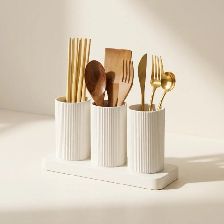 3-Grid ABS Self-Draining Cutlery Holder Stand | Spoon, Fork, Knife & Chopstick Organizer | Kitchen Tableware Storage Box