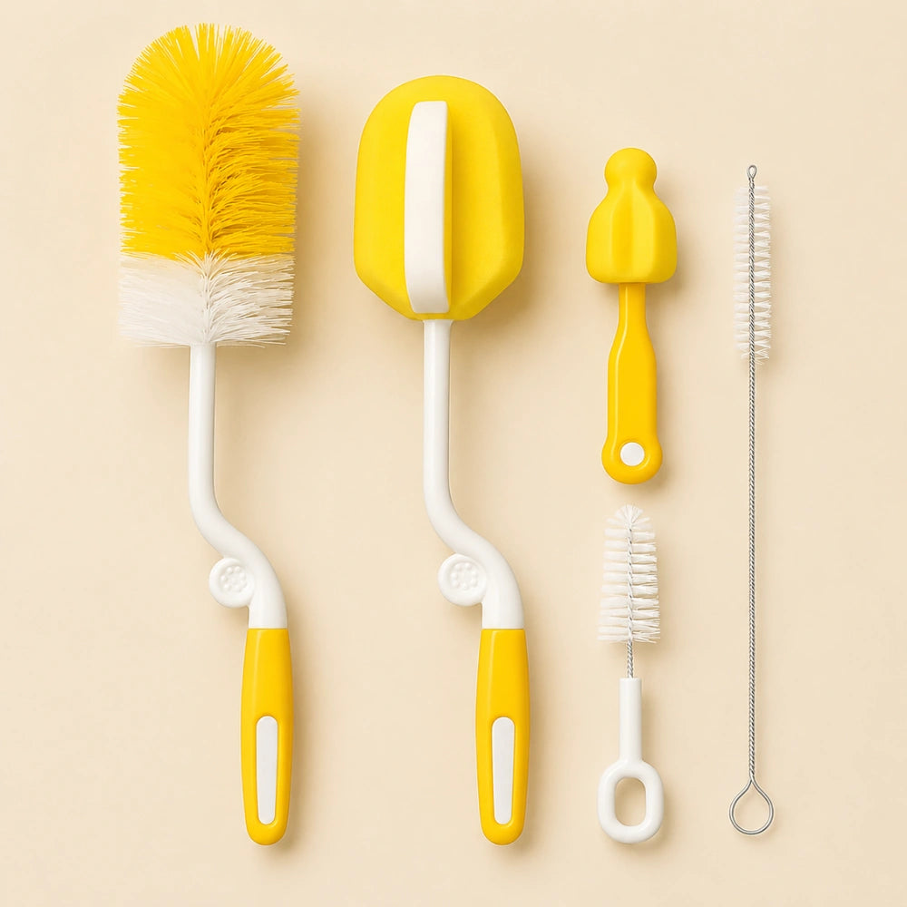 5PCS Baby Bottle Cleaning Brush Set | Bottle, Nipple, Straw & Sponge Cleaner Kit