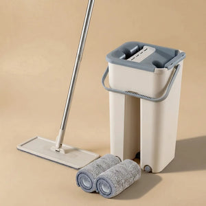 Flat Mop & Bucket Set with Self-Wringing System | 360° Flexible Microfiber Floor Mop | 2 Reusable Pads for Home, Kitchen & Office Cleaning