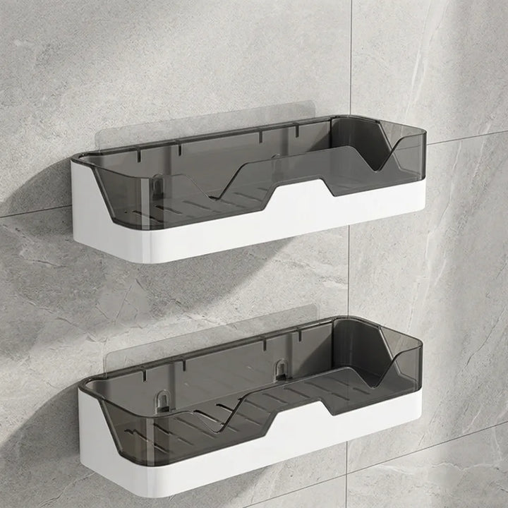Self-Adhesive Dual-Layer Bathroom Wall Rack | No-Drill Plastic Wall Mounted Storage Organizer for Toiletries & Bathroom Accessories