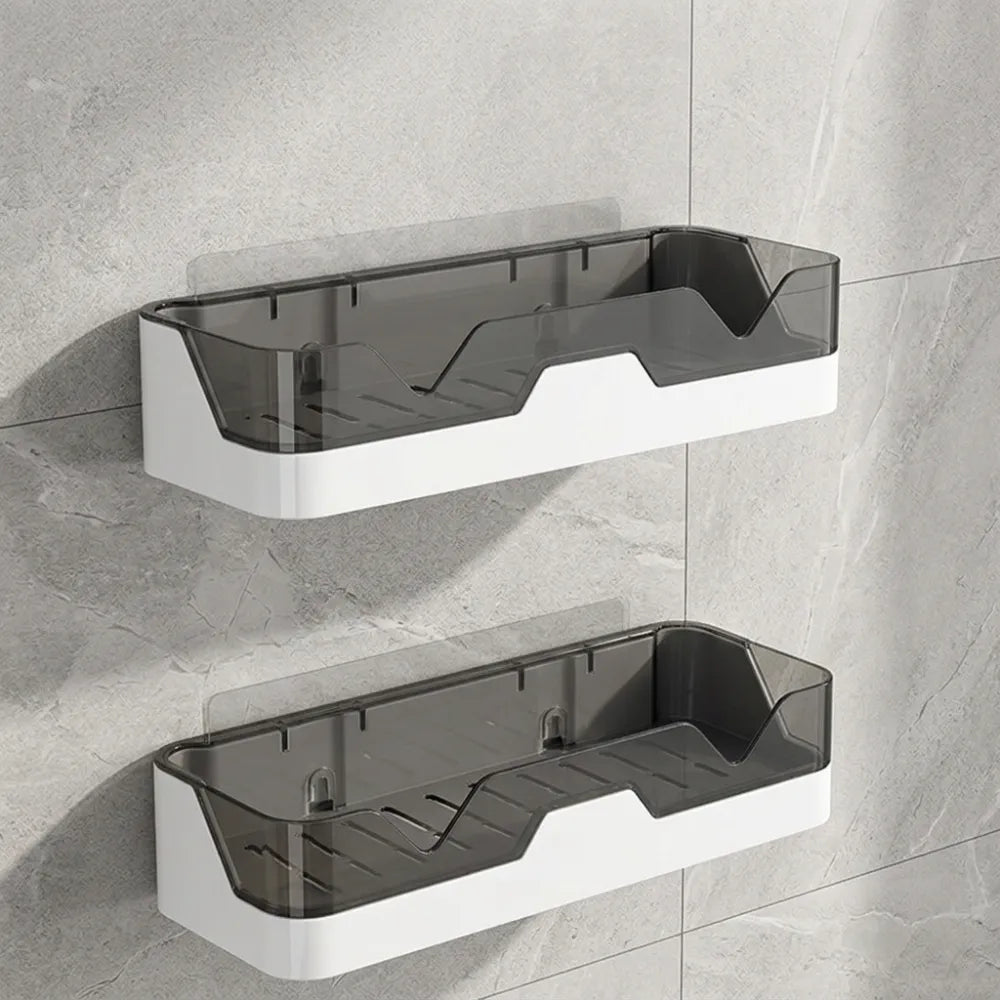 Self-Adhesive Dual-Layer Bathroom Wall Rack | No-Drill Plastic Wall Mounted Storage Organizer for Toiletries & Bathroom Accessories