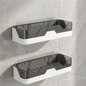 Self-Adhesive Dual-Layer Bathroom Wall Rack | No-Drill Plastic Wall Mounted Storage Organizer for Toiletries & Bathroom Accessories