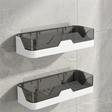 Self-Adhesive Dual-Layer Bathroom Wall Rack | No-Drill Plastic Wall Mounted Storage Organizer for Toiletries & Bathroom Accessories
