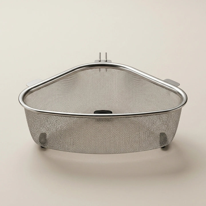 Stainless Steel Sink Corner Strainer Basket | Triangle Kitchen Sink Drain Shelf Organizer | Rustproof Corner Rack for Sponge & Scrubber Storage