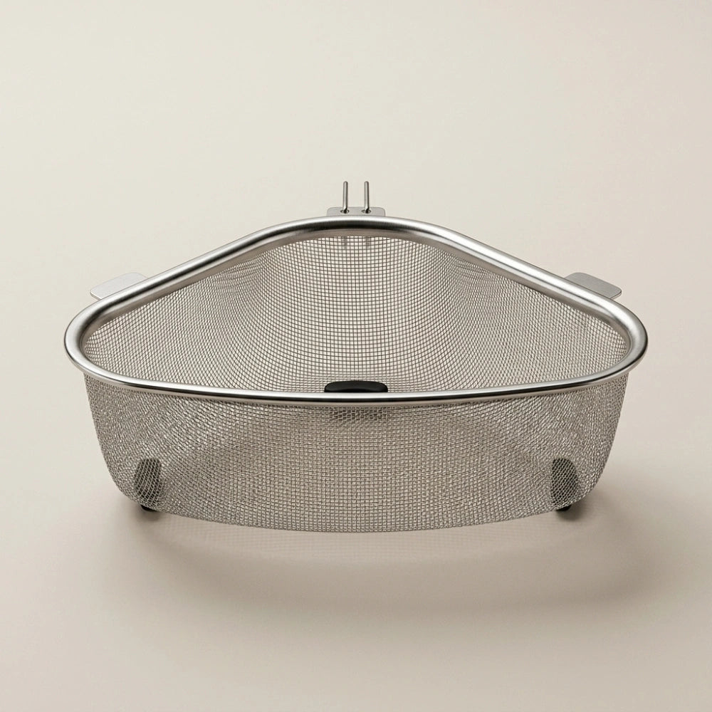 Stainless Steel Sink Corner Strainer Basket | Triangle Kitchen Sink Drain Shelf Organizer | Rustproof Corner Rack for Sponge & Scrubber Storage