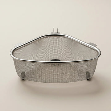 Stainless Steel Sink Corner Strainer Basket | Triangle Kitchen Sink Drain Shelf Organizer | Rustproof Corner Rack for Sponge & Scrubber Storage
