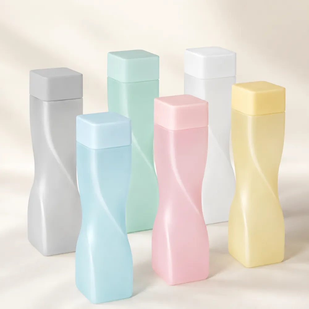 6PCS Square Twist Plastic Water Bottle Set with Flip Cap | Reusable Multicolor Water Bottles for Home, Office, Gym & Travel
