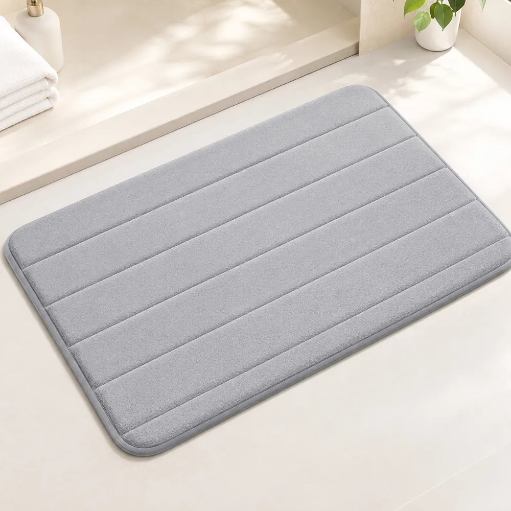 Memory Foam Bathroom Mat 80×50cm | Coral Velvet Super Soft Non-Slip Bath Rug | Quick Water Absorbent & Machine Washable | Grey