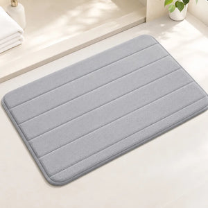Memory Foam Bathroom Mat 80×50cm | Coral Velvet Super Soft Non-Slip Bath Rug | Quick Water Absorbent & Machine Washable | Grey