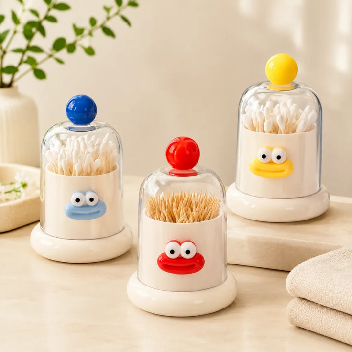 Transparent Cotton Buds & Toothpick Holder with Lid | Cotton Swab Dispenser & Bathroom Vanity Organizer for Makeup & Kitchen