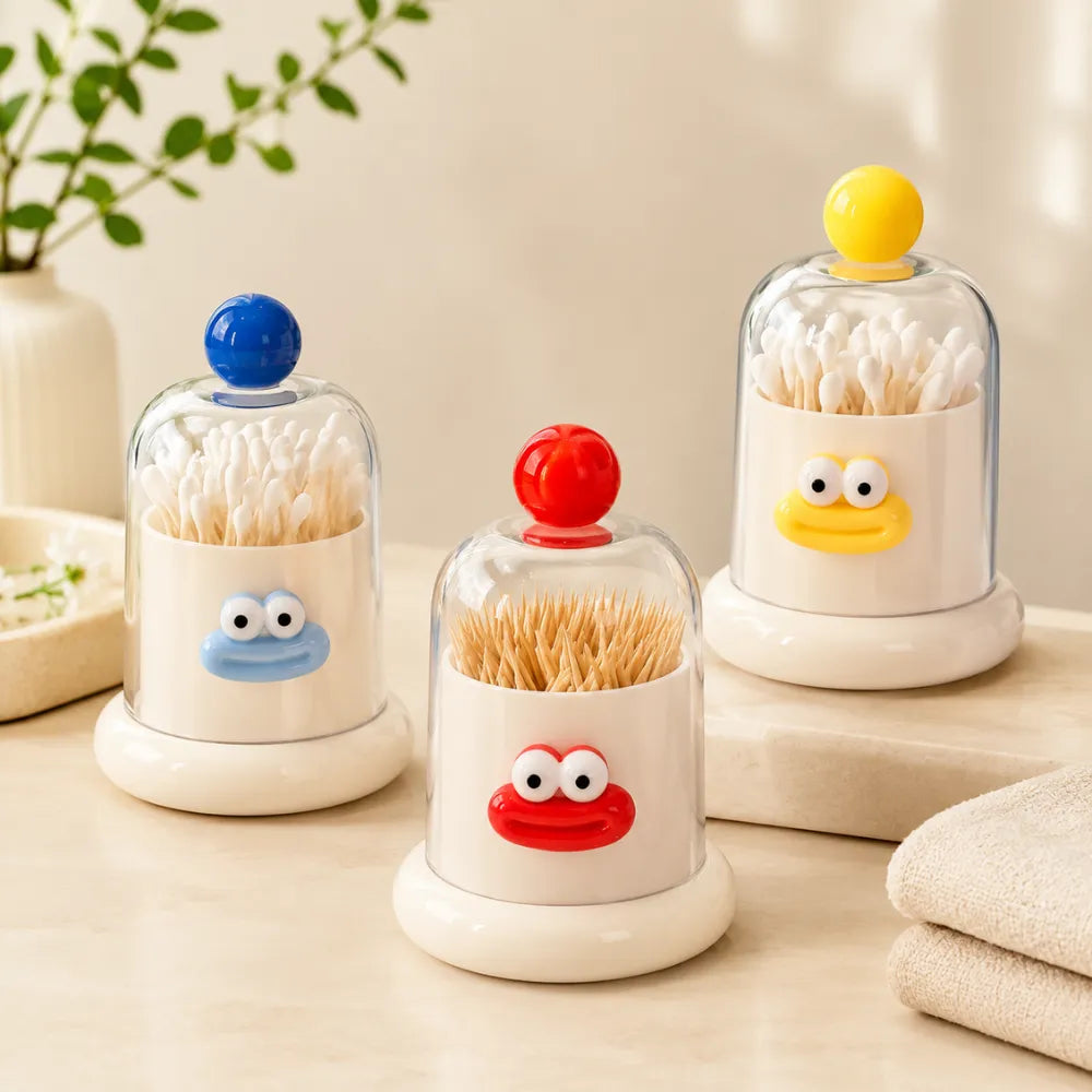Transparent Cotton Buds & Toothpick Holder with Lid | Cotton Swab Dispenser & Bathroom Vanity Organizer for Makeup & Kitchen