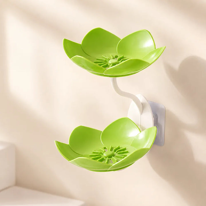 Wall Mounted Double Layer Lotus Flower Soap Holder | Self-Adhesive Drain Soap Box & Sponge Organizer for Bathroom & Kitchen