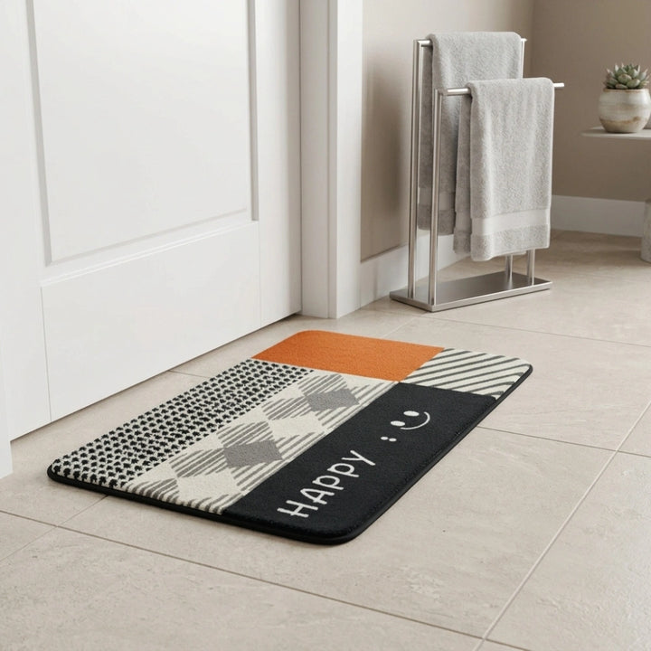 Happy Geometric Door Mat | Anti-Slip Soft Floor Rug | Modern Bathroom & Entrance Home Decor Mat