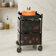 Square Rotating Kitchen Storage Trolley with Wheels | Multi-Layer Organizer Rack