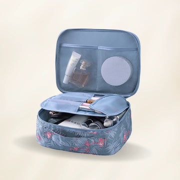Flamingo Travel Makeup Organizer Bag | Waterproof Cosmetic & Toiletry Storage Pouch with Divider for Women & Girls