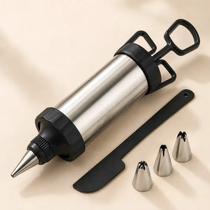 Stainless Steel Icing Gun Cake Decorating Kit | Pastry Syringe with Nozzles & Reusable Piping Bags for Cakes & Cupcakes