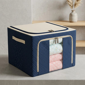66 LTR Foldable Steel Frame Clothes Storage Bag with Clear Window & Zipper | Large Wardrobe Organizer