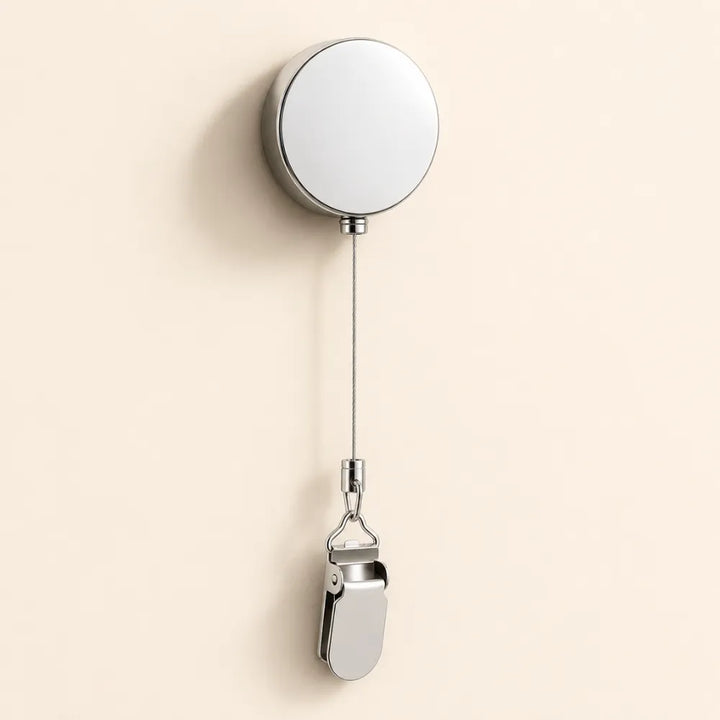 Stainless Steel Retractable Towel Holder Clips | No-Drill Self-Adhesive Wall Mounted Kitchen & Bathroom Towel Hanger Hooks