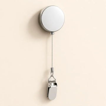 Stainless Steel Retractable Towel Holder Clips | No-Drill Self-Adhesive Wall Mounted Kitchen & Bathroom Towel Hanger Hooks
