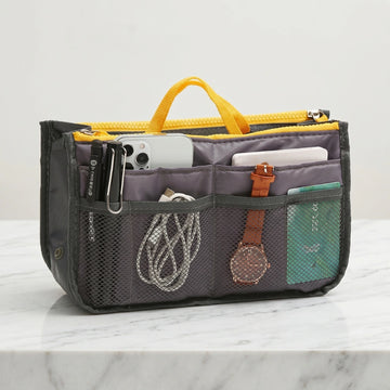 Multi-Pocket Handbag Organizer Insert with Double Zipper | Portable Makeup, Phone & Travel Storage Pouch for Women & Men
