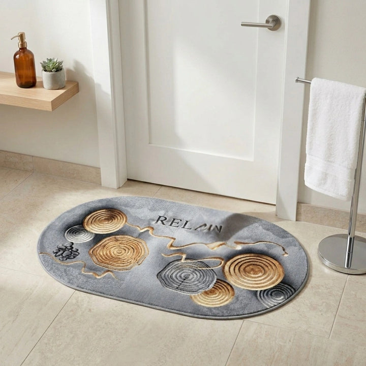 Modern Oval Anti-Slip Bathroom Mat | Soft Absorbent Quick Dry Bath Rug | Luxury Washroom Floor Carpet