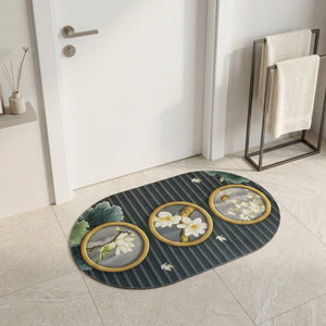 Magnolia Blossom Oval Bath Mat | Soft Quick Dry Anti-Slip Absorbent Floor Rug for Bathroom Entrance & Bedroom